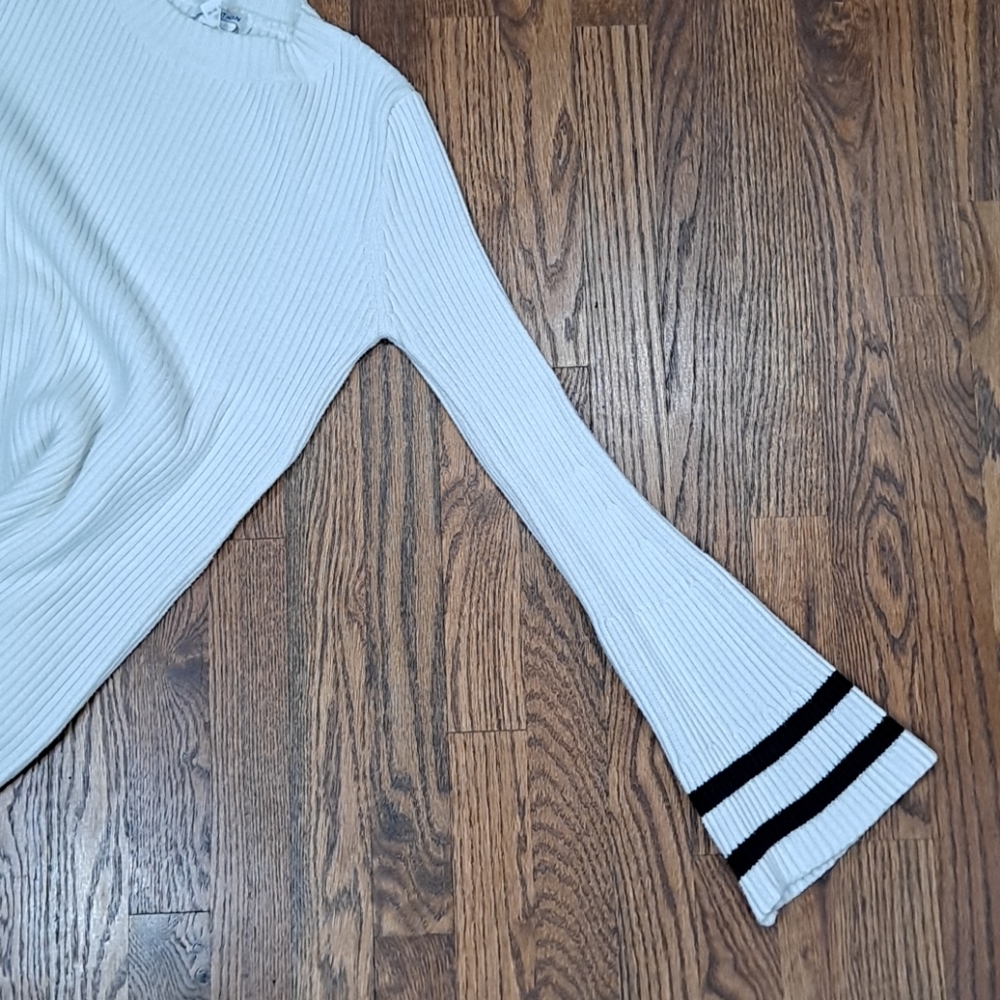 Solution White Knit Ribbed Bell Sleeve Sweater - Picture 6 of 7